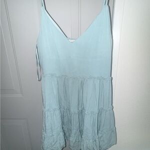 Women Ruffled /turquoise Light Blue Sleeveless Women's mini dress